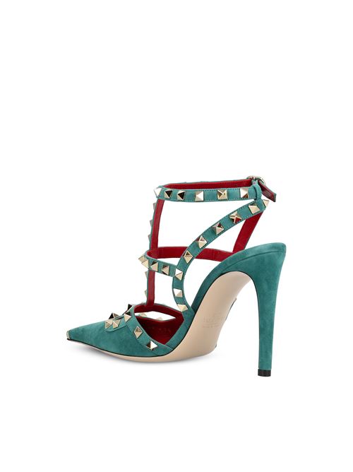 حذاء بكعب Rockstud من Valentino Garavani، جلد سويدي أخضر