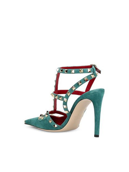 حذاء بكعب Rockstud من Valentino Garavani، جلد سويدي أخضر