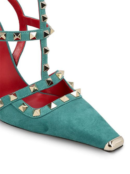 حذاء بكعب Rockstud من Valentino Garavani، جلد سويدي أخضر