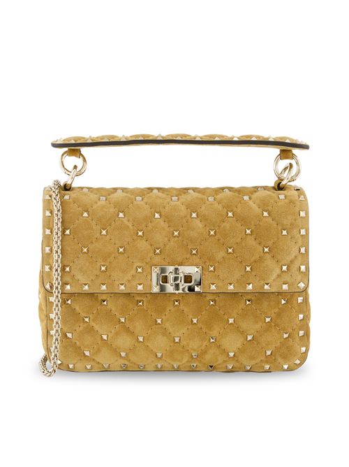 حقيبة Valentino Garavani Rockstud Spike، جلد سويدي بيج هافانا