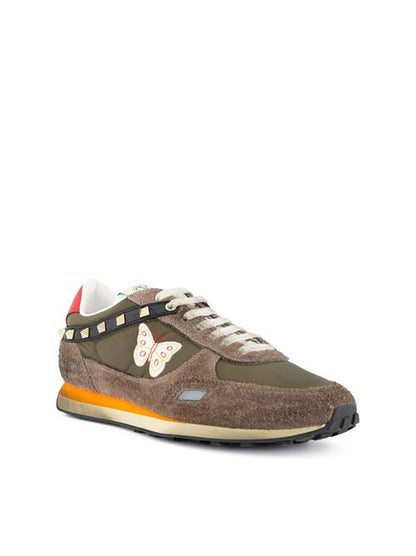 حذاء رياضي Stud Up من Valentino Garavani، جلد مشقوق ونايلون زيتوني