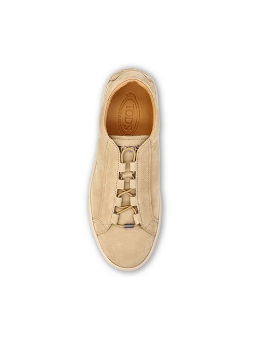 Tod's suede sneakers in beige nubuck calfskin — side profile | La Parisienne Qatar