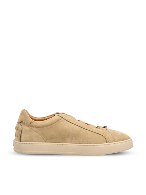 Tod's suede sneakers in beige nubuck calfskin — front view | La Parisienne Qatar