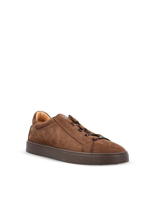 Tod's suede sneakers in brown nubuck calfskin — rear view | La Parisienne Qatar