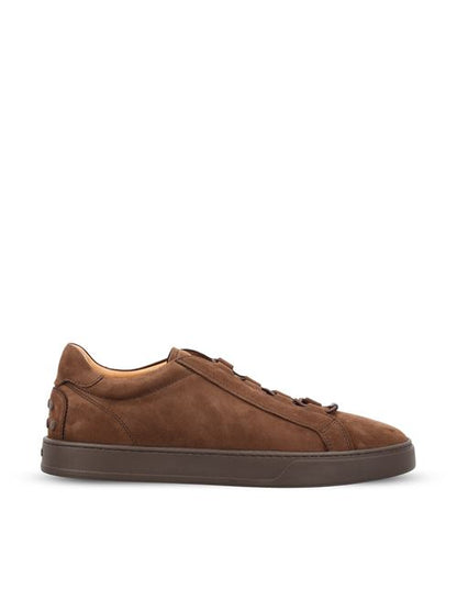 Tod's suede sneakers in brown nubuck calfskin — front view | La Parisienne Qatar