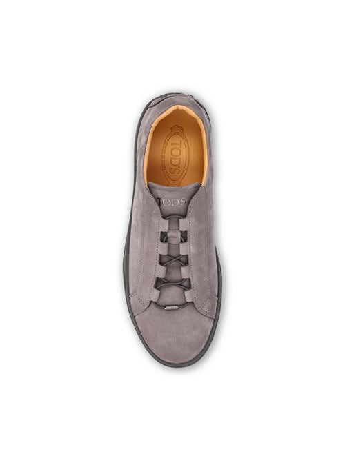 Tod's suede sneakers in grey nubuck calfskin — side profile | La Parisienne Qatar