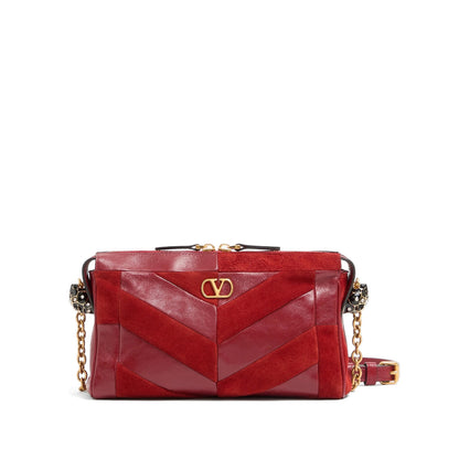 Valentino Garavani bag in red calf leather and suede — front view | La Parisienne Qatar