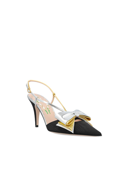 Valentino Garavani bow slingback pumps in black moiré — side profile | La Parisienne Qatar