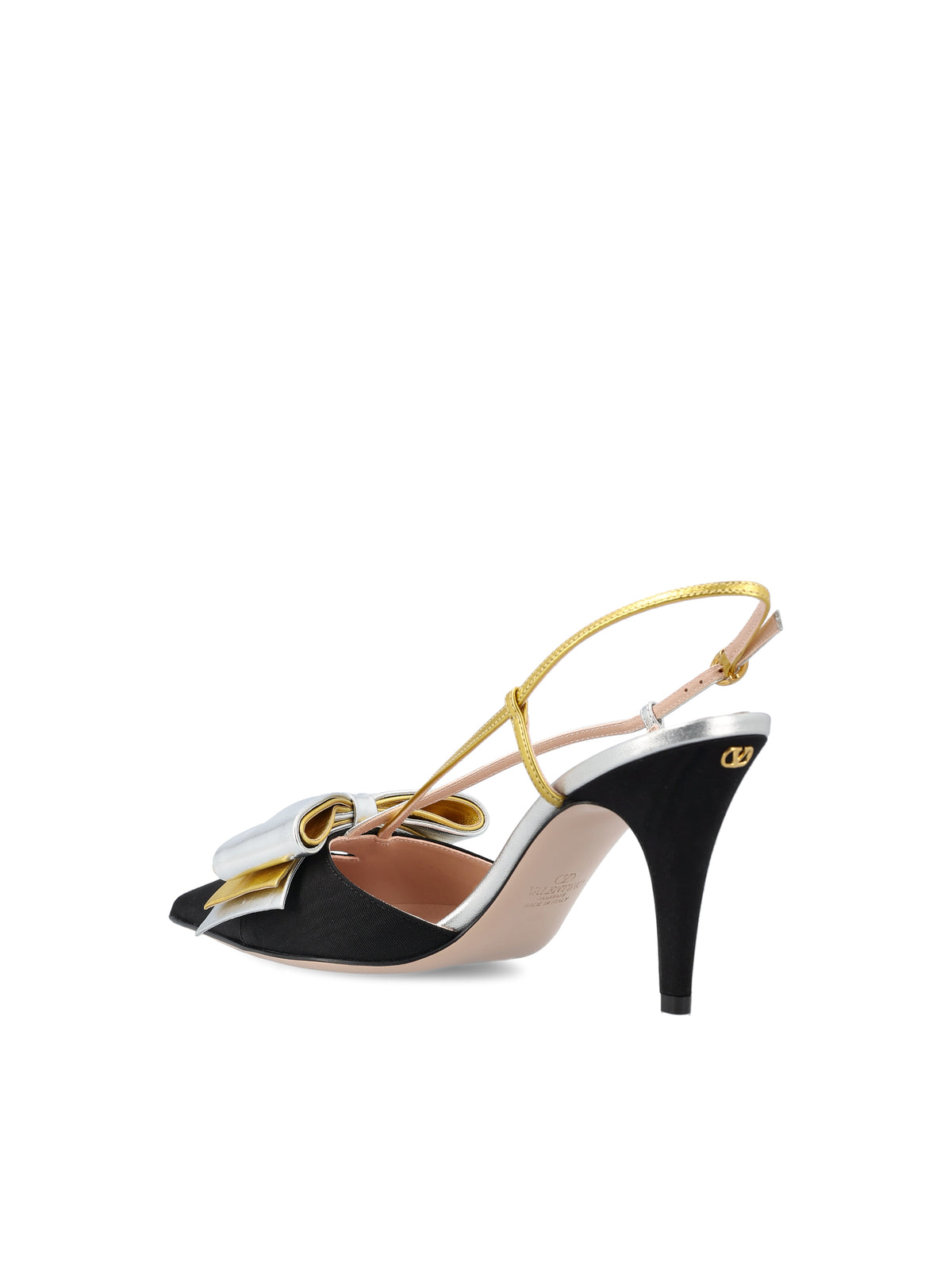 Valentino Garavani bow slingback pumps in black moiré — detail view | La Parisienne Qatar