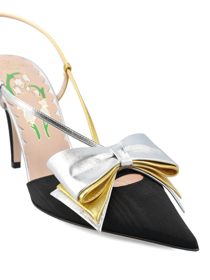 Valentino Garavani bow slingback pumps in black moiré — rear view | La Parisienne Qatar