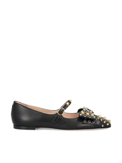 Valentino Garavani Bowow Mary Jane ballerinas in kidskin — front view | La Parisienne Qatar