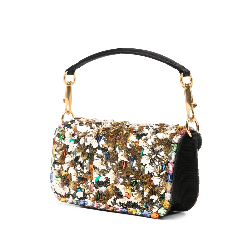 Valentino Garavani evening bag in gold sequin — detail view | La Parisienne Qatar