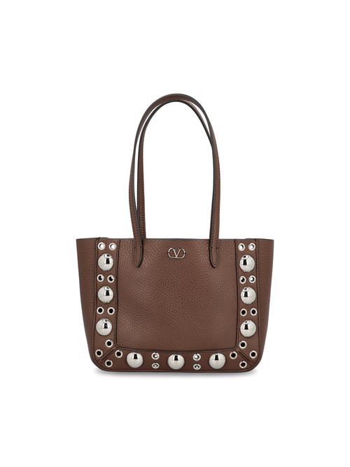 Valentino Garavani Nellcôte mini shopping bag in brown calfskin — front view | La Parisienne Qatar