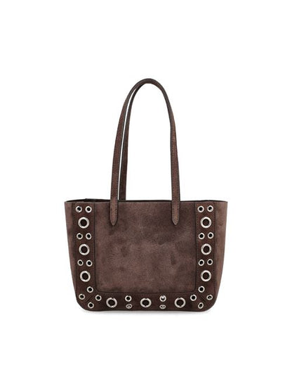 Valentino Garavani Nellcôte mini tote in brown suede — rear view | La Parisienne Qatar