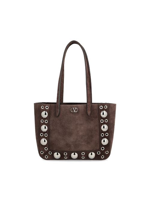 Valentino Garavani Nellcôte mini tote in brown suede — front view | La Parisienne Qatar
