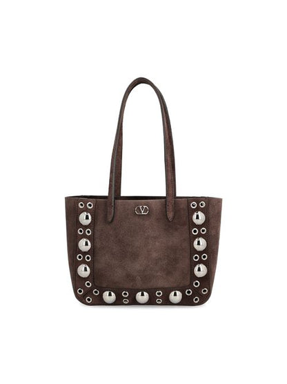 Valentino Garavani Nellcôte mini tote in brown suede — front view | La Parisienne Qatar