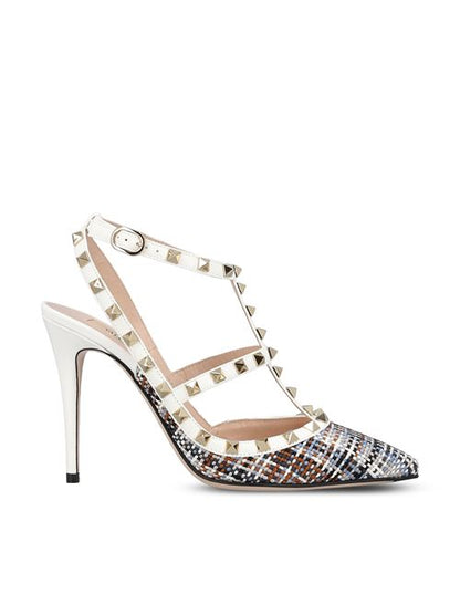 Valentino Garavani Rockstud slingback pumps in white — front view | La Parisienne Qatar