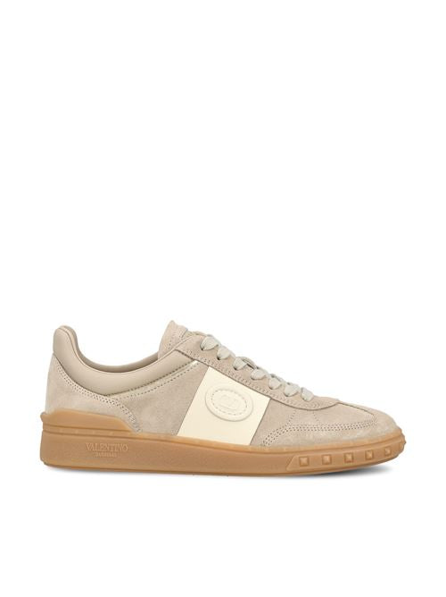 Valentino Garavani Upvillage sneakers in beige suede — front view | La Parisienne Qatar