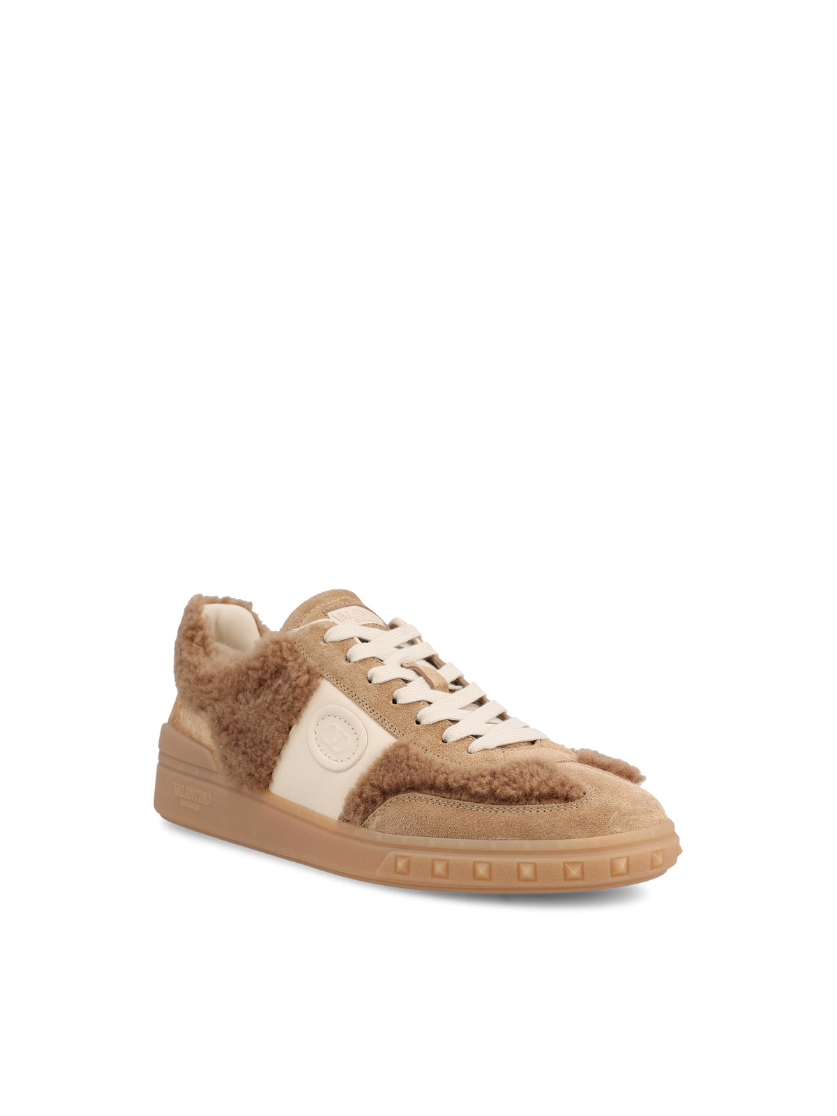 Valentino Garavani Upvillage sneakers in beige wool and leather — side profile | La Parisienne Qatar