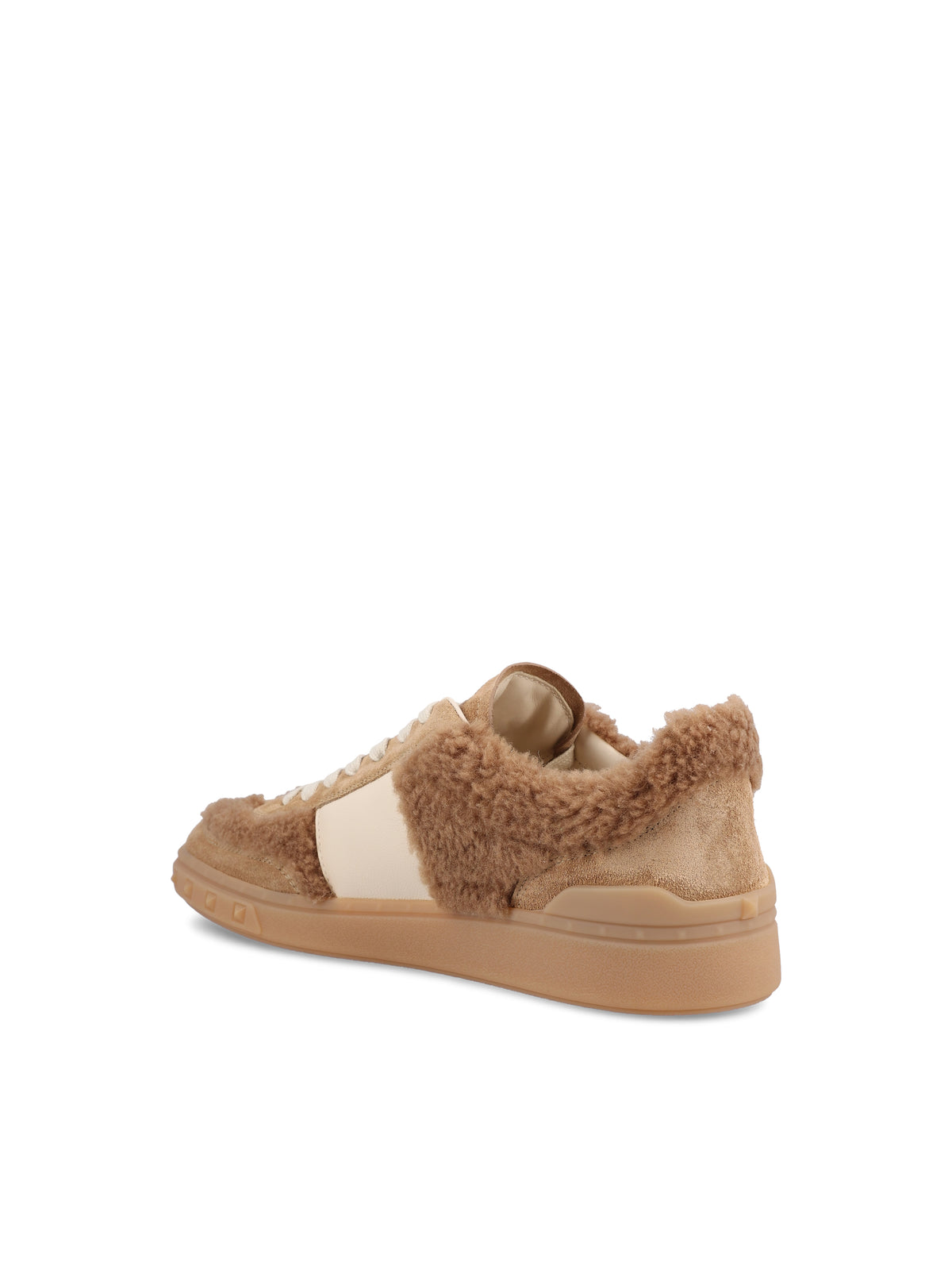 Valentino Garavani Upvillage sneakers in beige wool and leather — detail view | La Parisienne Qatar