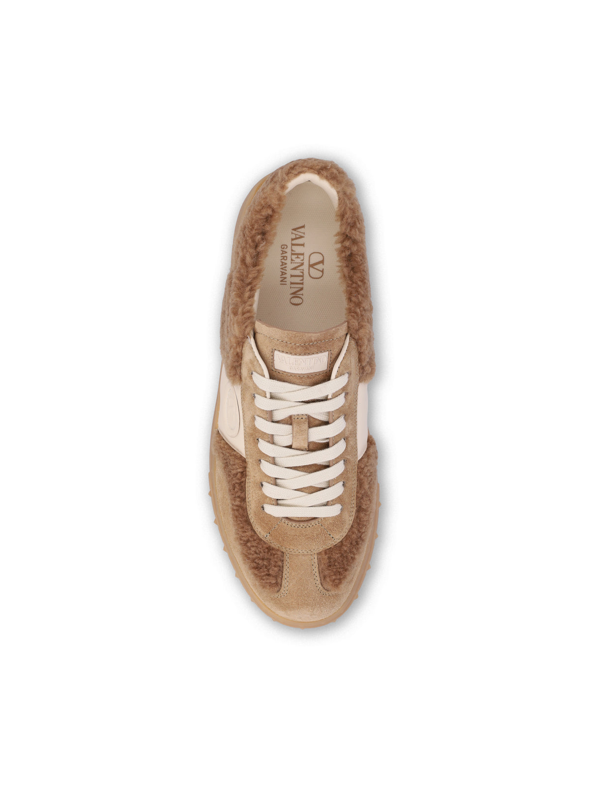 Valentino Garavani Upvillage sneakers in beige wool and leather — rear view | La Parisienne Qatar