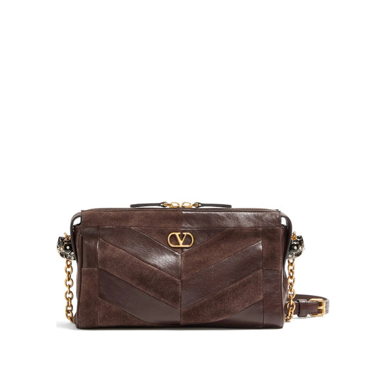 Valentino Garavani VLogo Signature crossbody bag in brown — front view | La Parisienne Qatar