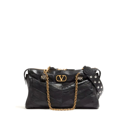 Valentino Garavani VLogo Signature shoulder bag in black — front view | La Parisienne Qatar