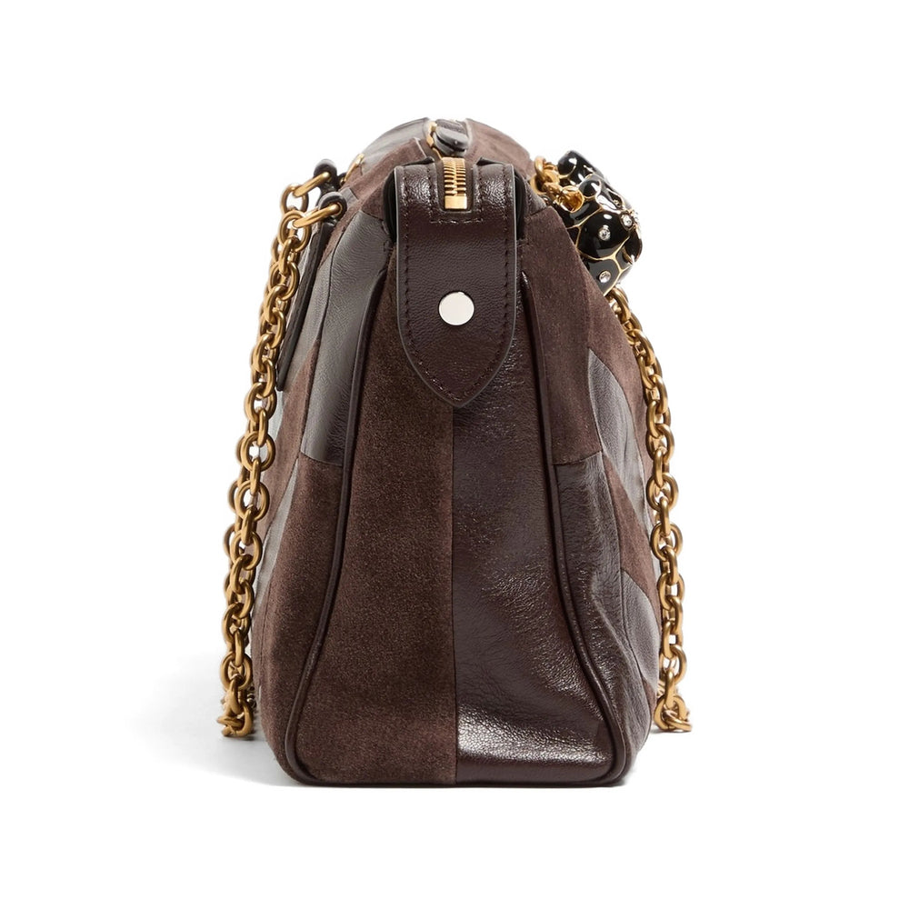 Valentino Garavani VLogo Signature shoulder bag in brown — side profile | La Parisienne Qatar