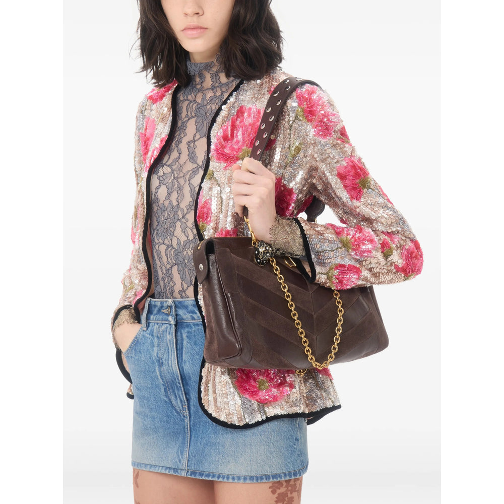Valentino Garavani VLogo Signature shoulder bag in brown — detail view | La Parisienne Qatar