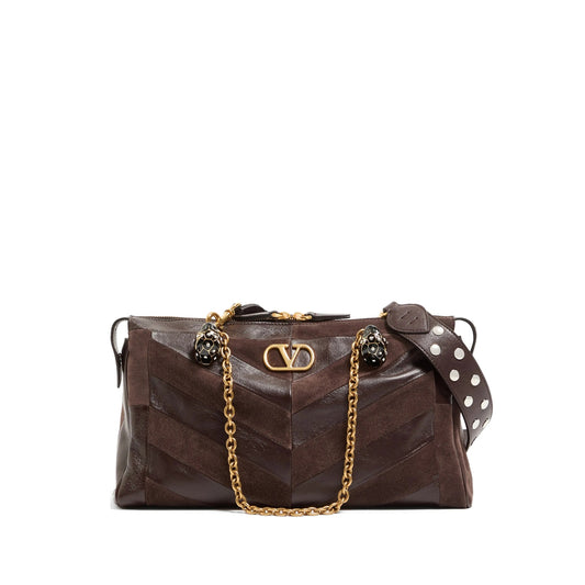 Valentino Garavani VLogo Signature shoulder bag in brown — front view | La Parisienne Qatar